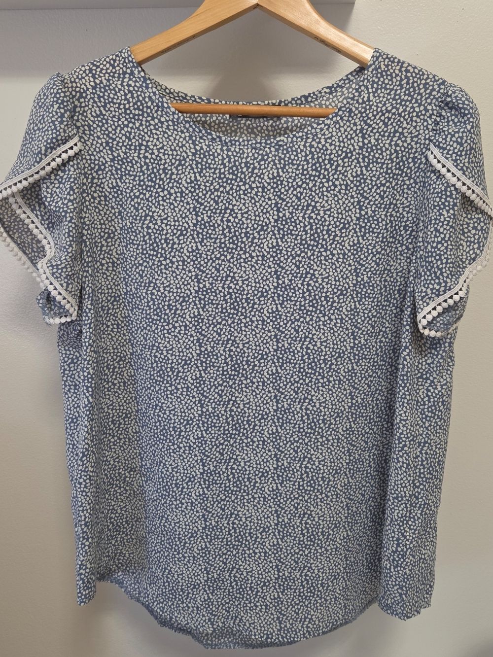 PrettyGarden Women's Printed Short Sleeve Blouse in Blue & White- Size L